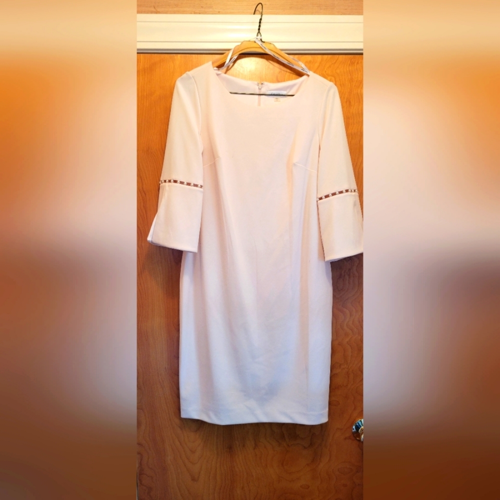 Calvin Klein crepe sheath, pink, size 14.